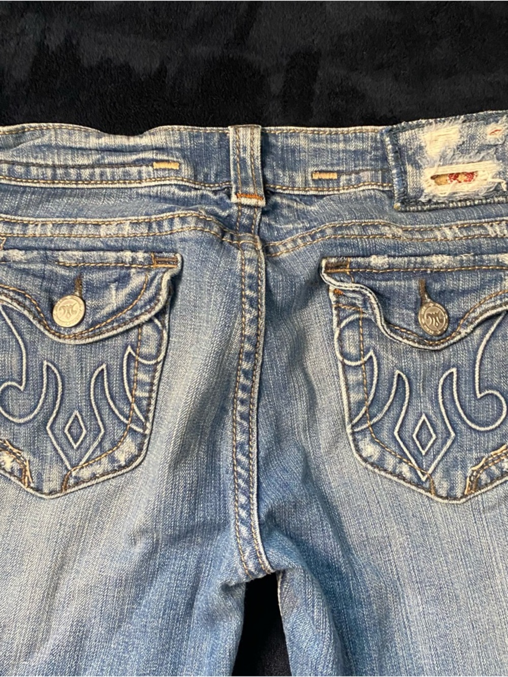 Denim Light Washed Boot Cut Worn Jeans